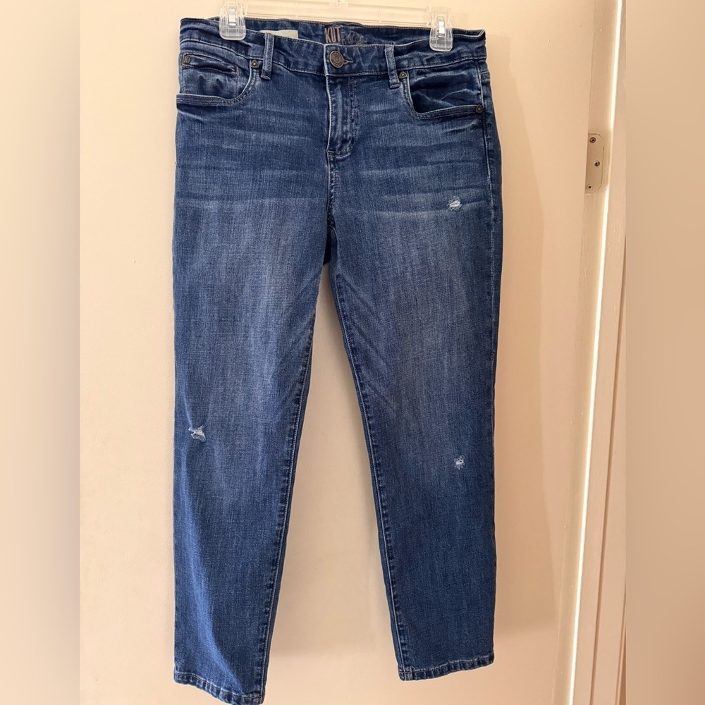 KUT From The Kloth Women’s Katy Ankle Straight Leg Blue Distressed Jeans. Size 8